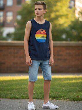 Thereabouts Tank Top Boys L 14/16 Retro Surfer Graphic Sleeveless
